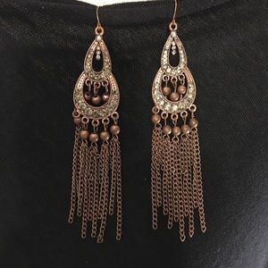 Boho Bronze Dangle Chain & Bead Earrings